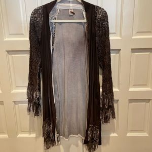 Xcvi duster with crochet and fringe